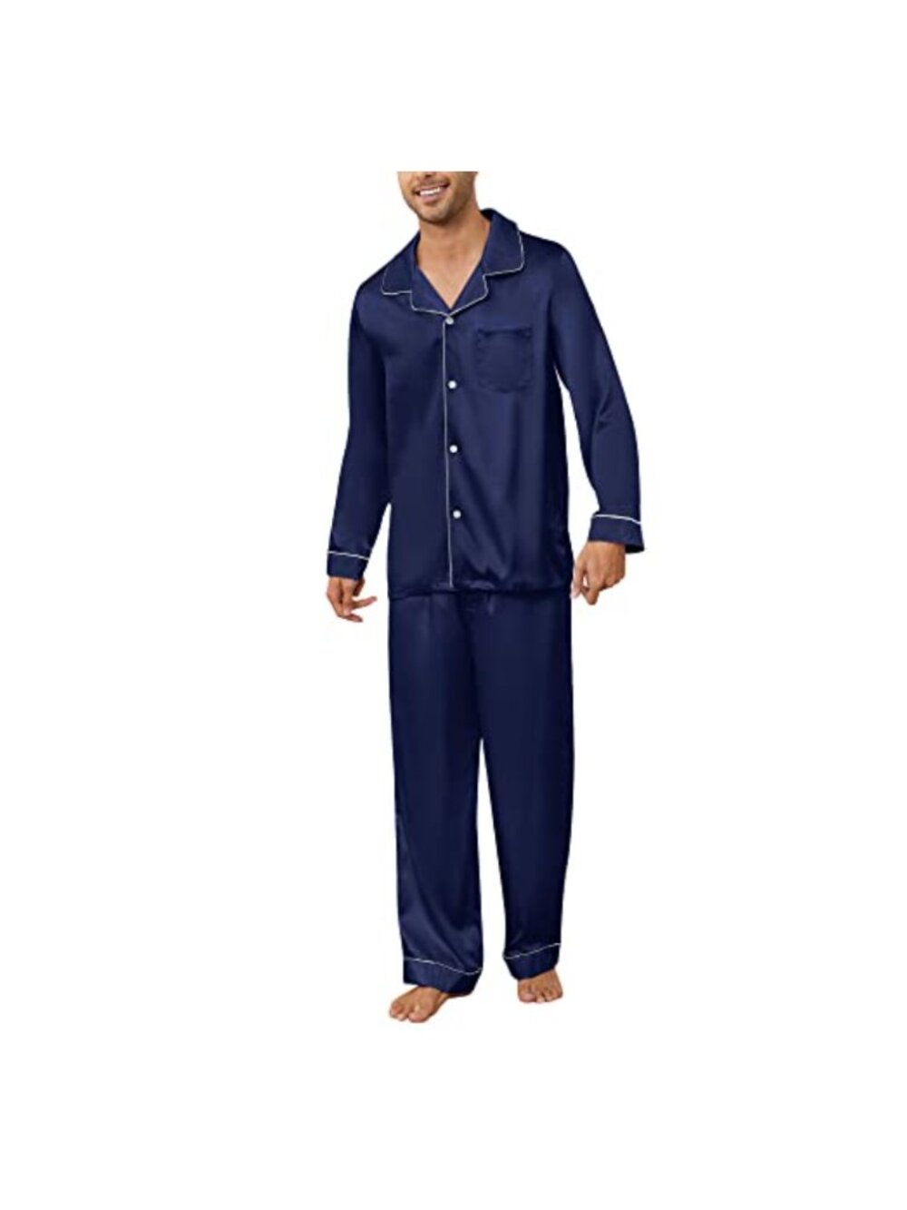 Men's Silk Satin Pajama Set Long Sleeve Button Down Two-Piece